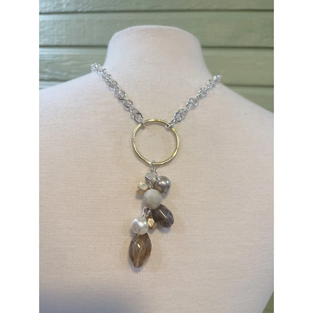 Chicos Bright Silver‎ Long Chain with Gold Tone Dangle Beads Necklace